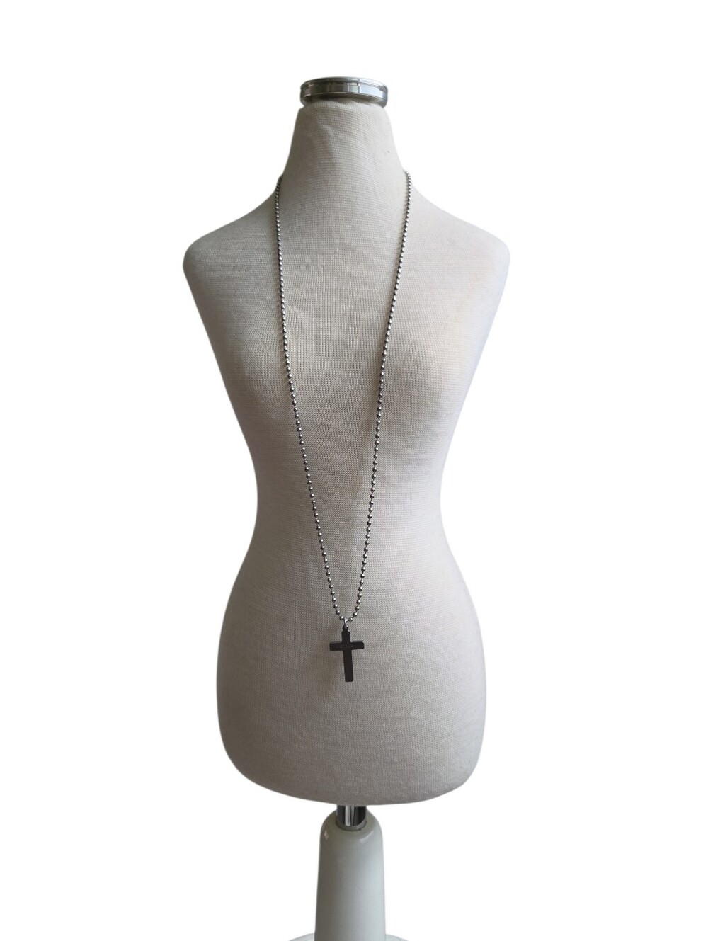 Vintage Silver Toned Ball-Chain Cross Necklace 3YWLO Stamped 26"